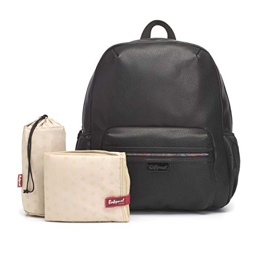 Babymel BM4492 Luna Windelrucksack aus veganem Leder, Reiserucksack, großes Fassungsvermögen, vegan, schwarz